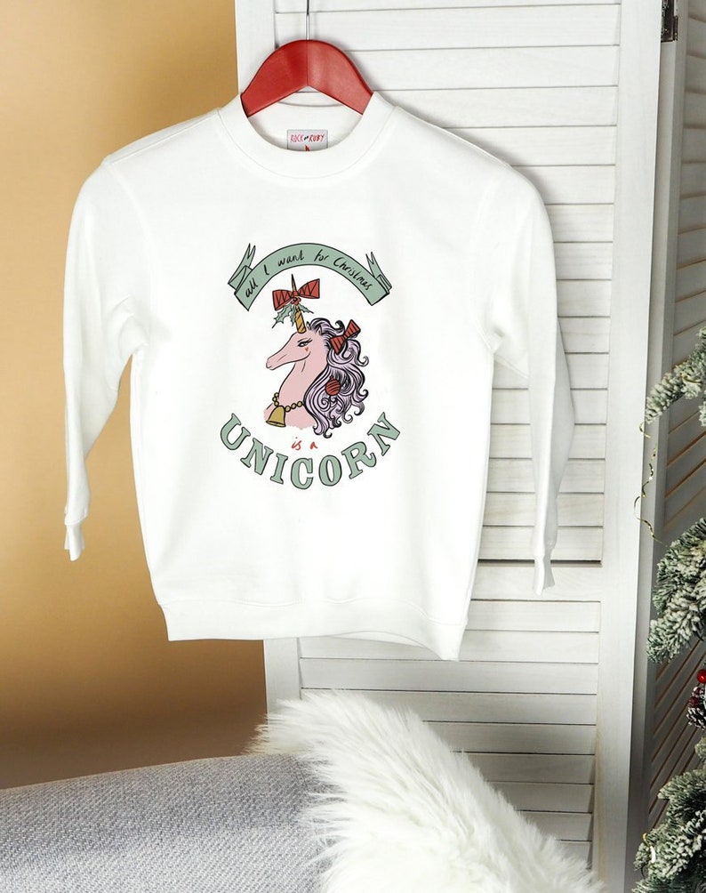 Unicorn Christmas Childrens Sweater All I Want For Christmas Is A Unicorn Christmas Jumper Kids Unicorn Graphic Jumper By Rock On Ruby