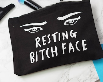 Resting Bitch Face Make Up Bag - Cosmetics Pouch - Best Friend Gift - MakeUp Case - Funny Quote - Gift For Her - Not A Morning Person Slogan