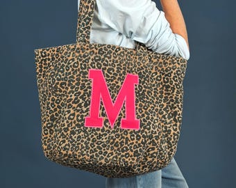 Personalised Initial Leopard Print Tote Bag