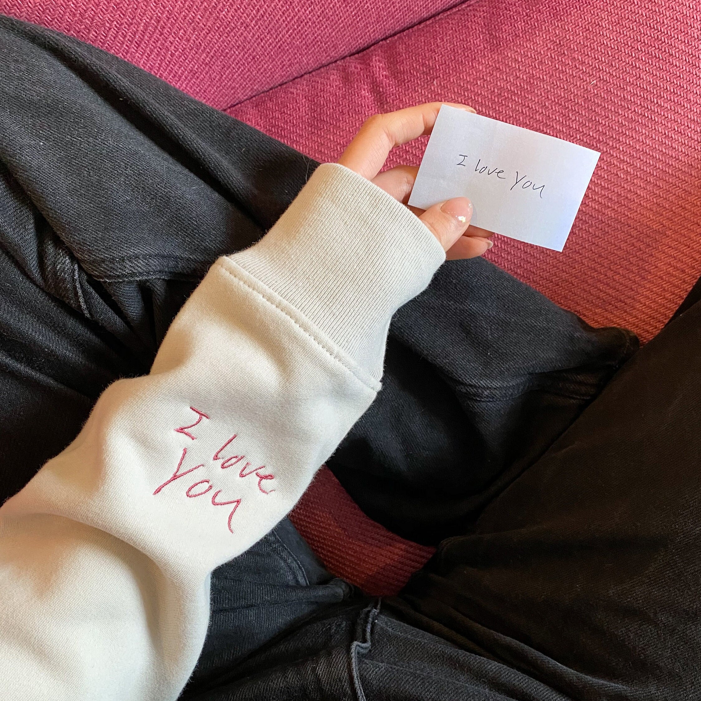 Personalised Your Handwriting Cuff Sweatshirt From Rock On Ruby - Custom Embroidered Sentimental Gift For Him Or Her