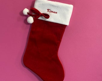 Personalised Embroidered Name Red Velvet Look Christmas Stocking