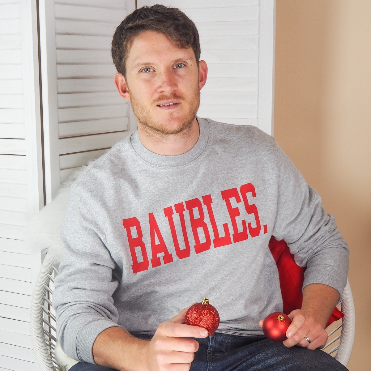 Image of Men's Christmas Jumper - Baubles Slogan Festive Holiday From Rock On Ruby