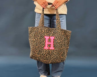 Personalised Initial Leopard Print Tote Bag
