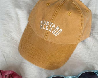 Mustard Please Embroidered Slogan Cap