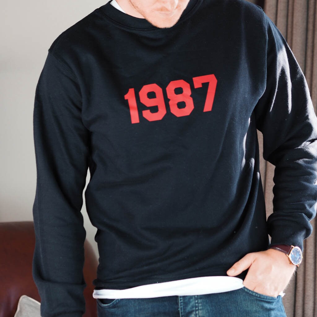 Image of Mens Personalised Year Sweatshirt - Date Of For 18Th Birthday, 21st 30Th 40Th Birthday Gift