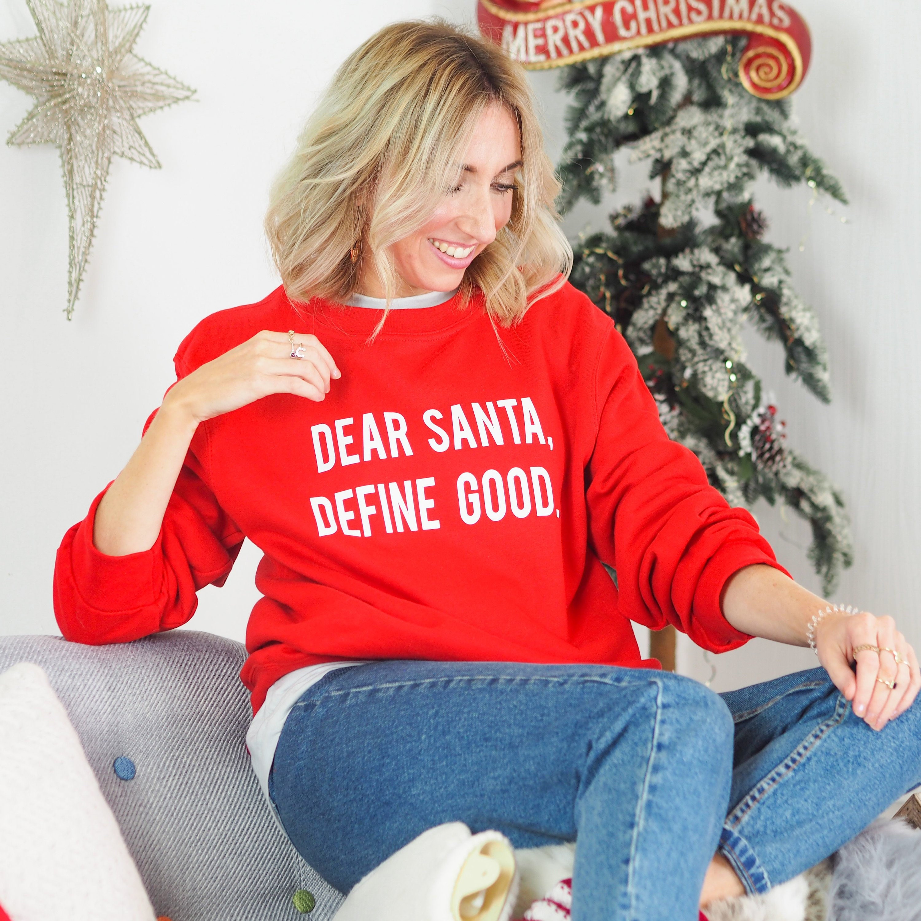 Define Naughty Sweater Top Jumper Sweatshirt Christmas Festive Xmas Dear Santa