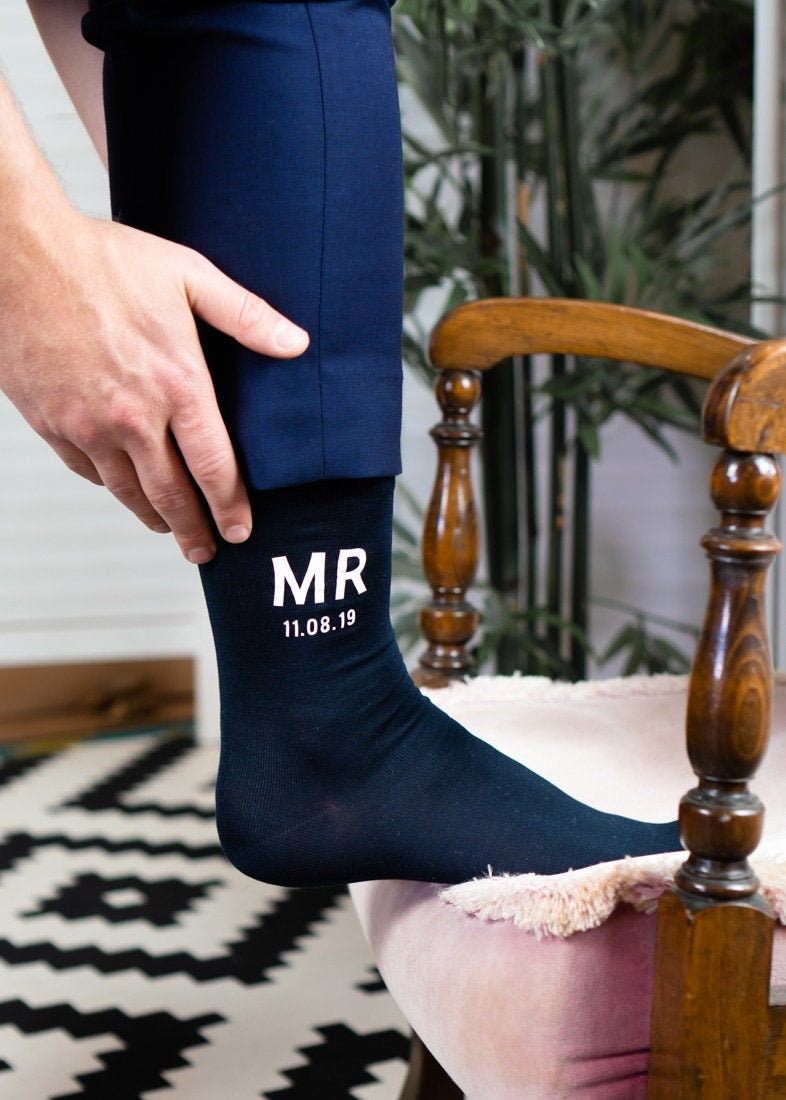 Image of Personalised "Mr' Slogan Socks For Groom - Customised Gift Wedding From Rock On Ruby