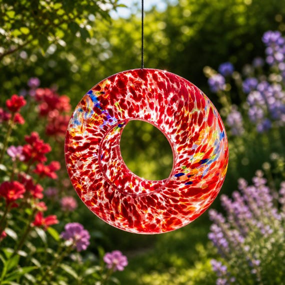 Handmade Art Glass Bird Feeder 8.7" Sun Catcher