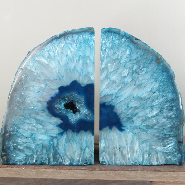 Teal Geode Bookends // Brazilian Quartz Agate Bookends // High Quality Book Ends (B178)