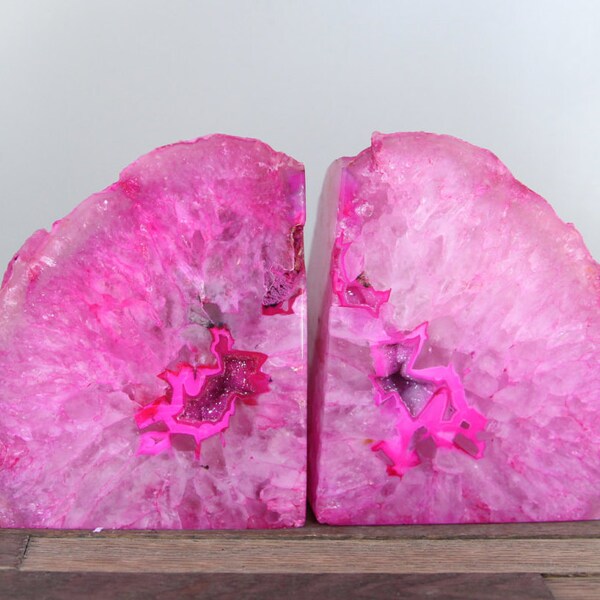 Pink Geode Bookends // Brazilian Quartz Agate Bookends // High Quality Book Ends (B167)