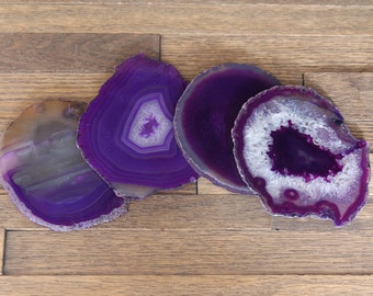 Agate Coasters Set of 4 or 6 / Blue / Natural / Black / Teal / Purple / Pink / Agate Slice / Geode Coasters / GIFT Packaging Available