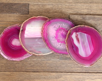 Agate Coasters Set of 4 or 6 / Pink / Natural / Purple / Black / Teal / Blue / Agate Slice / Geode Coasters / GIFT Packaging Available
