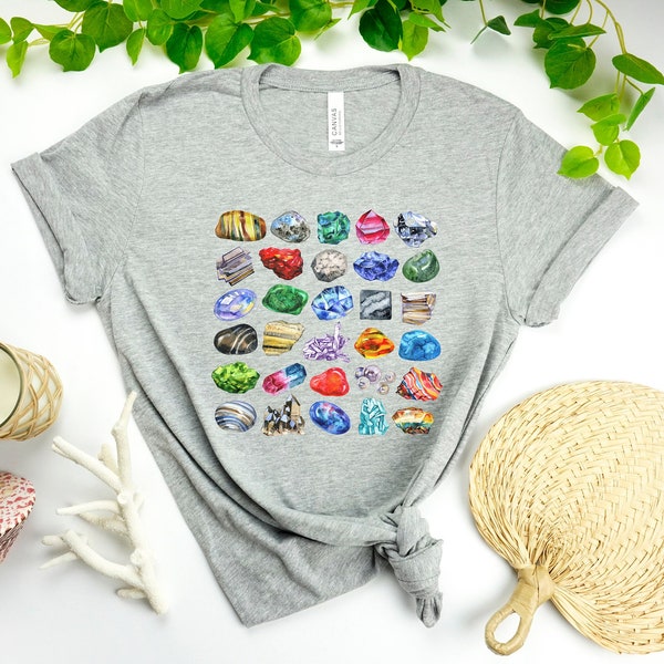 Rock collecting Shirt Geology Specimen Chart Tshirt, Gems Ores Crystals Geodes Rocks T-Shirt, Mineral Show Museum Tee Museum School Gift