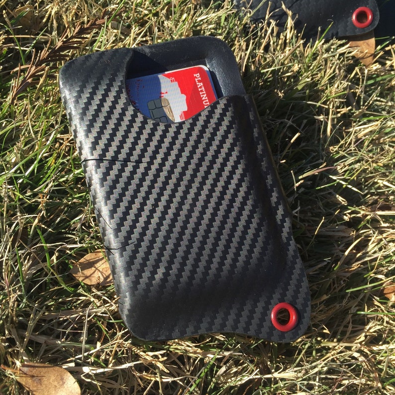 Kydex Wallet With Money Clip Armor Black Carbon Fiber W Blood Red Eyelet - 