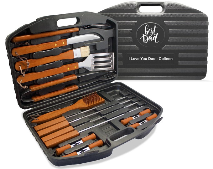 Custom Fathers Day BBQ Tool Set 18 pcs - Personalized Fathers Day Gift