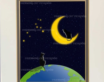 Moon Cats Print Wall Art