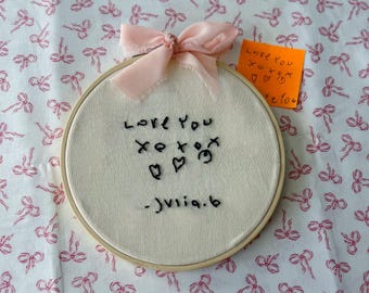 Handwritten Note Embroidery Hoop, Custom Memorial Gift