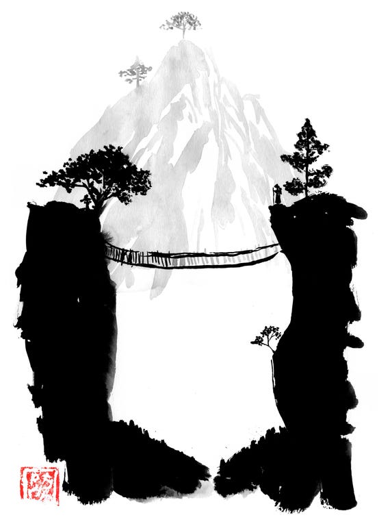 Bridge | Original Sumi-e Painting – Japanese Ink Art by Pechane