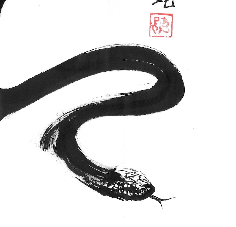 Black Snake | Original Sumi-e Painting – Japanese Ink Art by Pechane ...