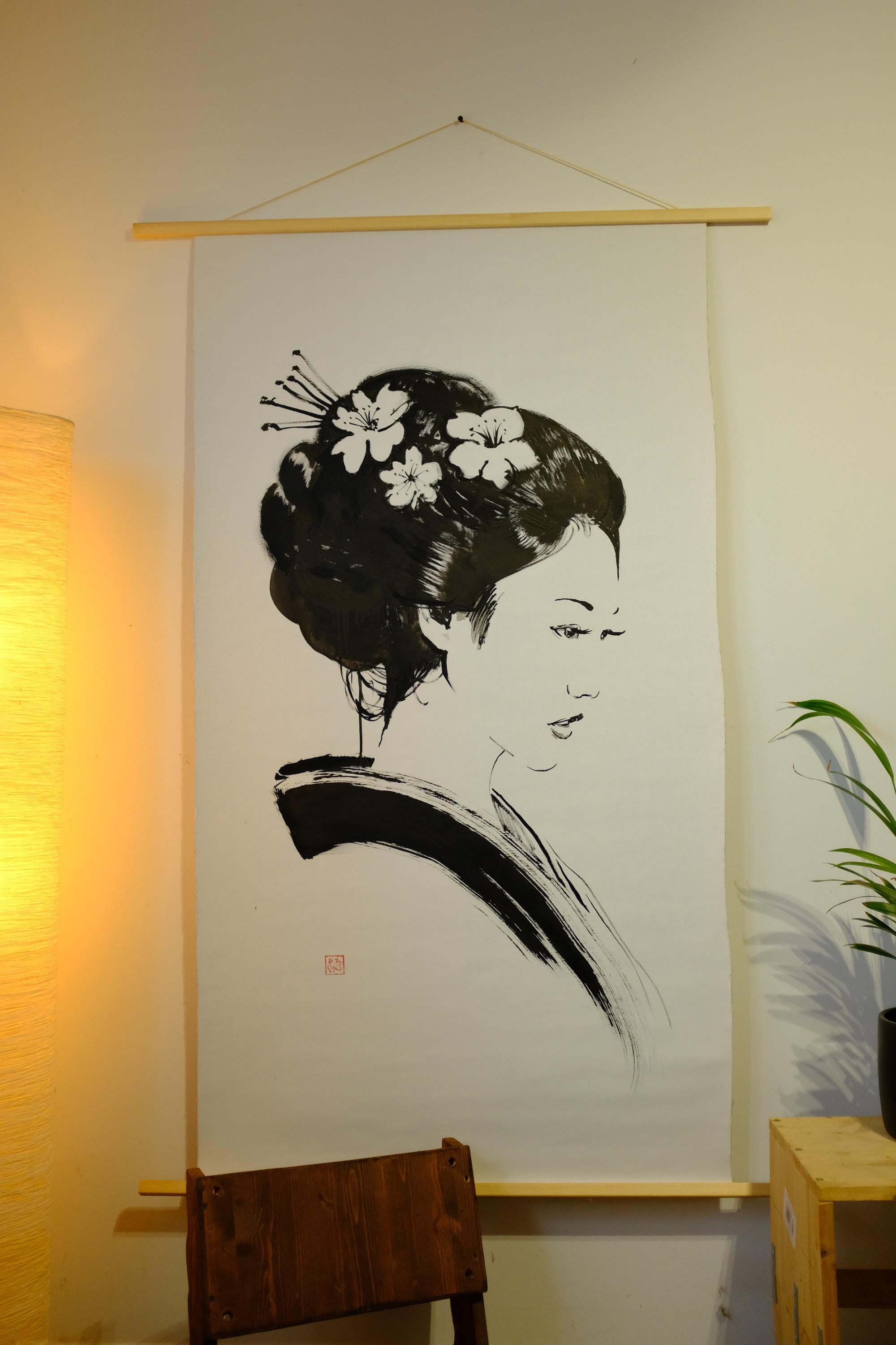 空想 |オリジナルの墨絵 – Pechane による日本の水墨画 |禅の壁の装飾