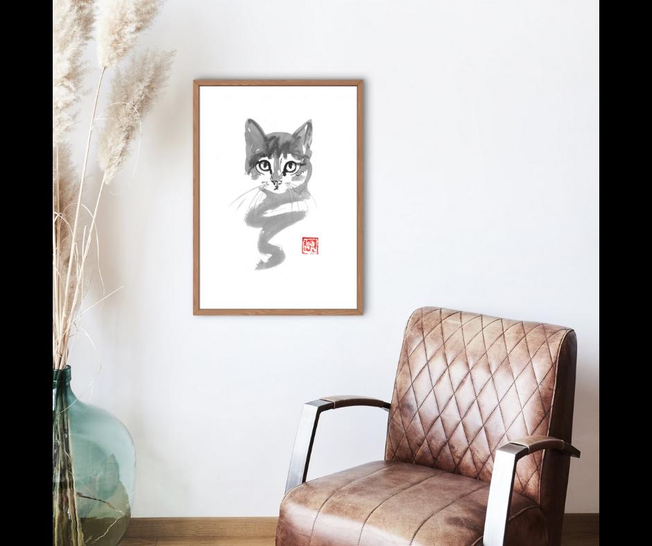 sumie✨ Cat | Original Sumi-e Painting – Japanese Ink Art by Pechane | Zen