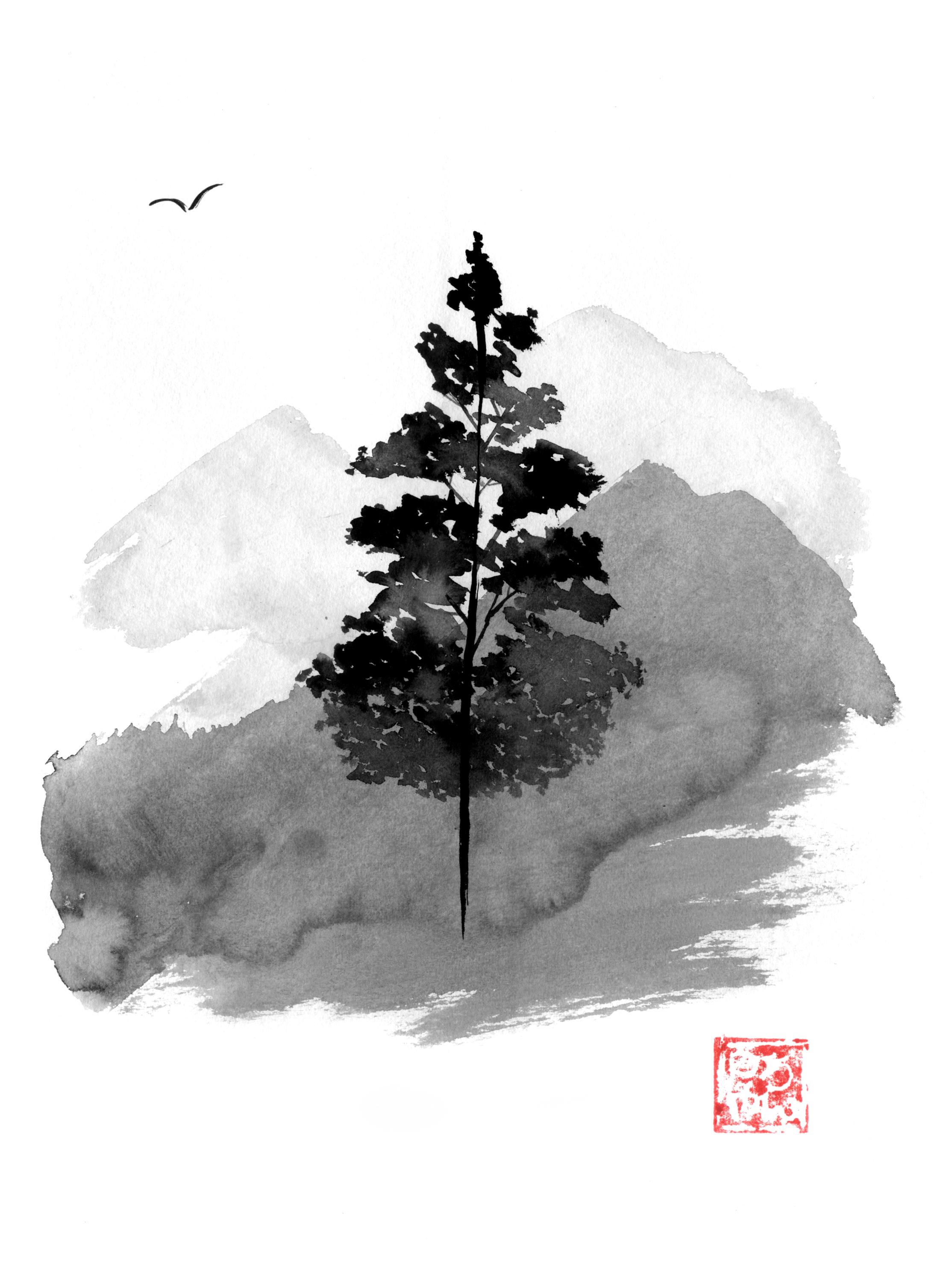 sumie✨ Tree | Original Sumi-e Painting – Japanese Ink Art by Pechane