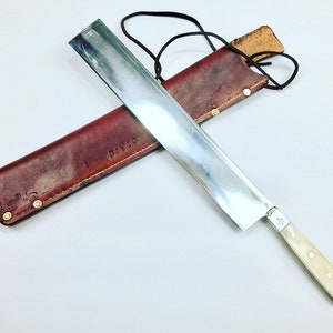 Large Kosher Chalif & Sheath, Daakas Kosher Slaughter Knife for Shechita, Made to Order, Kosher and Halal Knife, Handsewn Leather Sheath