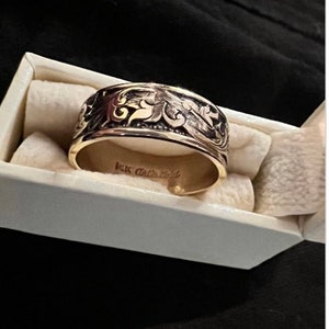 Gold Ring handgraviert, Unikat Ehering, 585er Gold, Herrenring, Ehering Damenring, auf Bestellung gefertigt