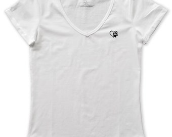 Heart Paw Embroidery T-Shirt: Soft Cotton V-Neck, Dog Lover Gift