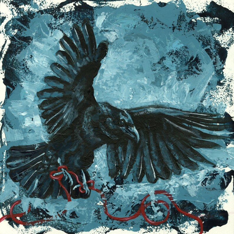 Crow Art Crow Print Gothic Art Blue Crow Art Bird Art Etsy