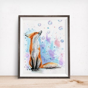 Fox Painting - Fox Watercolor - Fox Print - Fox Gift - Colorful Animal Art - Colorful Fox Painting - Bubbles - Red Fox Art - Fox Art Print