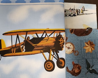 Air Show Boeing Antique Planes Vintage Military Aircraft Tan Fabric Fat Quarter