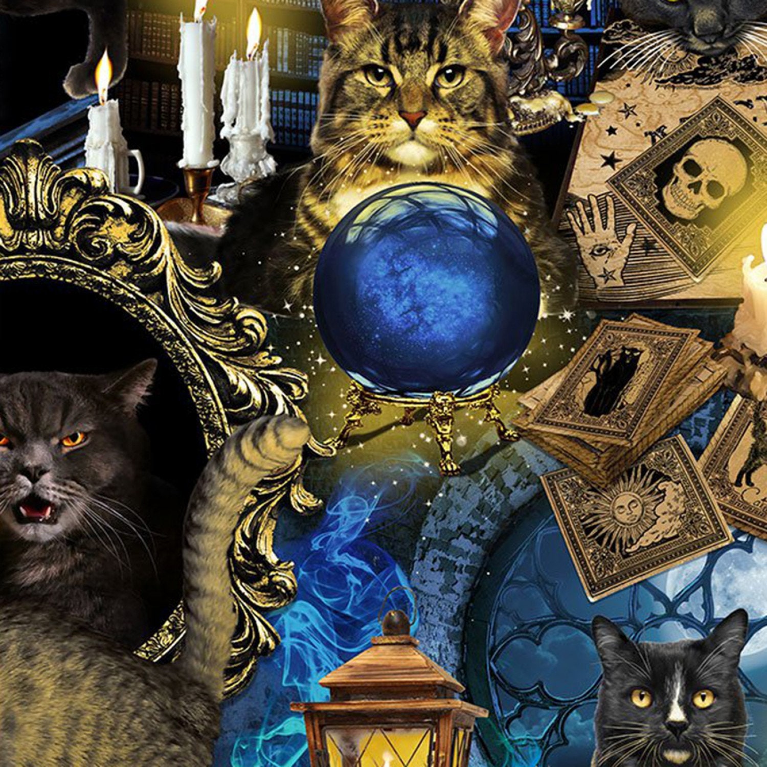 Halloween Fabric, Mystical Spooky Black Cats, Tarot Fabric by Timeless Treasures Fabrics Halloween Yardage and Fat Quarters available