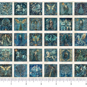Mittelalter Aufnäher 36 "Kleine Block Panel Zauberer und Krieger Folklore Stoffkollektion von QT Fabric by the Panel / 36" Quilting Panel
