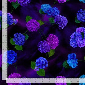 Hydrangea Floral on Purple Fabric,  Midnight Bloom Hydrangea Floral by Timeless Treasures Flower Blender Material Yardage & Fat Quarters