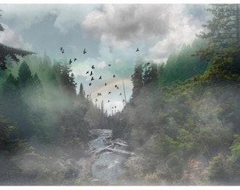 Misty Stream with Rainbow Fabric Panel / Call of the Wild Panel 28in x 43-1/2in by Hoffman Quilting Fabric Panels