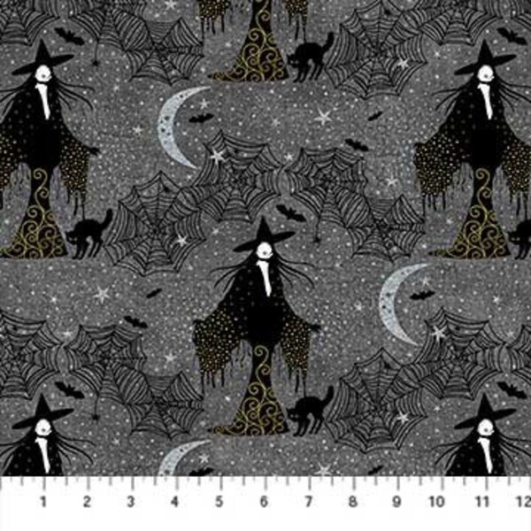 Wicked Witch Fabric / Elegantly Frightful Glittery Halloween Fabric / Northcott GL22200 Halloween Glow Fabric By The Yard & Fat Quarters