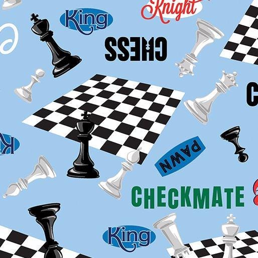 Chess Fabric, Chess Motifs on Blue Fabric by the Yard, Let's Play ...