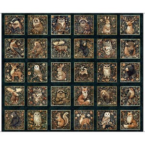 Cedar and Sage Forest Animals Picture Patch Fabric 36" Panel by Quilting Treasures