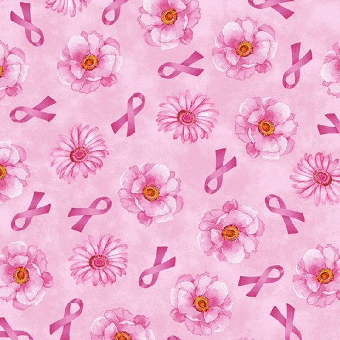 Breast Cancer Awareness Fabric / A Pink Celebration Flowers and Ribbons