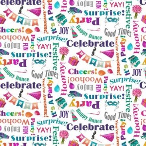 Party Words on White Fabric / Party Line Celebrate Collection by Clothworks Quilting Birthday Party by the yard Yardage & Fat Quarter Fabric