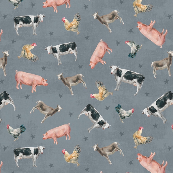 Farm Animal Toss Fabric / Cows, Pigs, Chickens /  Farmhouse chic Yardage by Wilmington Prints, Fat Quarters Available