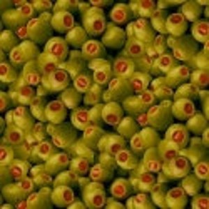 Food Fabric by the yard, A La Carte Olives "Olive You" by Windham, fat quarters & yardage available