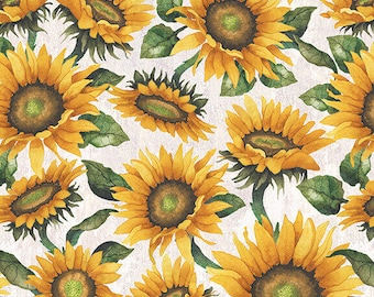 Fall Fabric, Sunflowers on Ecru Fabric by the Yard / Blank Quilting Fabric Autumn in the Air Yardage & Fat Quarter Fabric