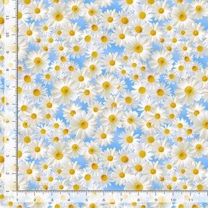 Daisies on Blue Floral fabric by the yard / Fabric by Timeless Treasures Material  Fabric Yardage & Fat Quarters Available 100% Cotton