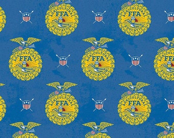 FFA Emblems on Blue Fabric / FFA Refreshed By Riley Blake / Future Farmers of America Cotton Fabric Yardage & Fat Quarters