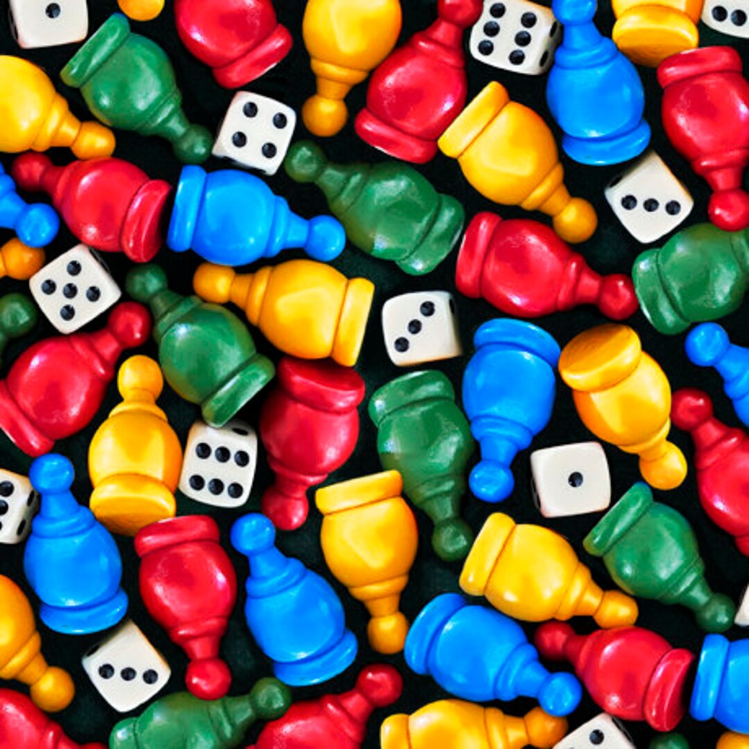Game Pieces Fabric by the Yard / Game Sorry Parcheesi Game Night Fabric