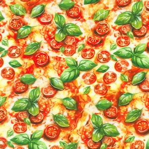 Basil Pizza Fabric / Foodie Pizza Yardage / Pizza Slices Fabric/ Pizza Veggie Yummy Bites by Robert Kaufman  Yardage  and Fat Quarters