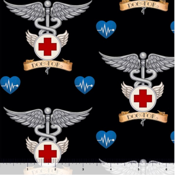 What The Dr Ordered Doctor Symbol Fabric by the yard from QT Fabrics, Military, Police, Fire, Medical First Responder, QOV Collection