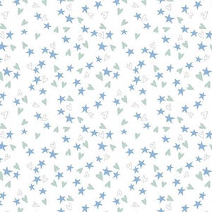 Stars and Hearts on White Fabric, Safari Lullaby by Wilmington Prints Fabric, Sweet Nursery Blender Coordinate Yardage and Fat Quarters